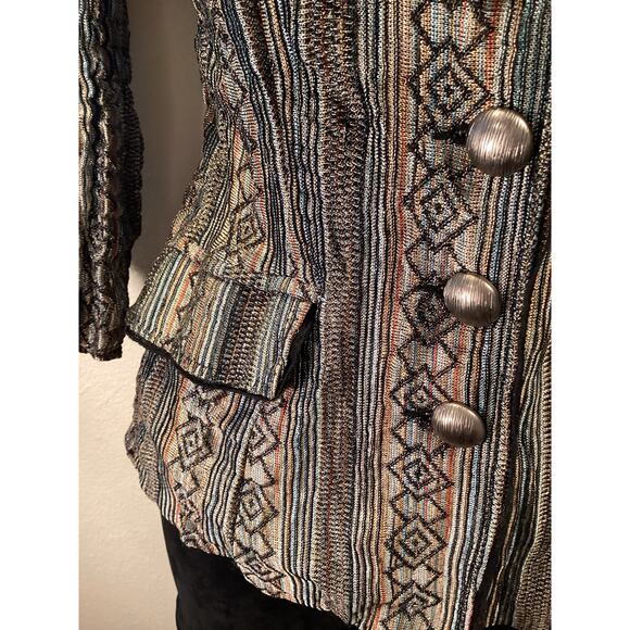 Alberto Makali Multi Color Crinkle Knit "Missoni Look" Mid Sleeve Jacket Top M - Picture 8 of 11
